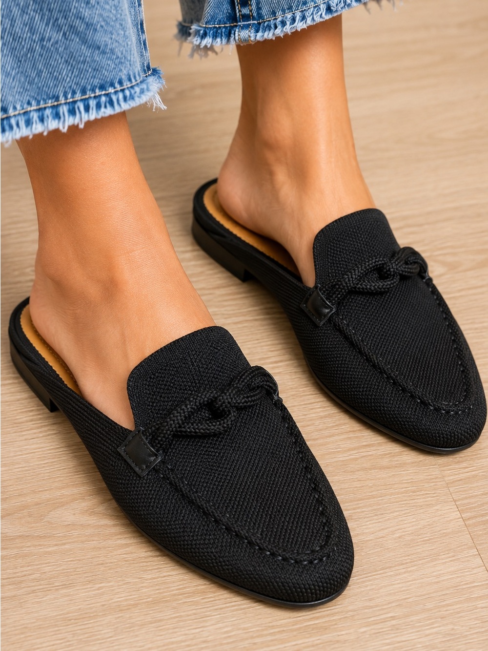 Joie Addison Black Textile Mule Loafers Slip On Bow Flats Size 9M NWOT